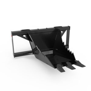 Front view of a Belltec General Purpose Stump Bucket attachment for skid steers